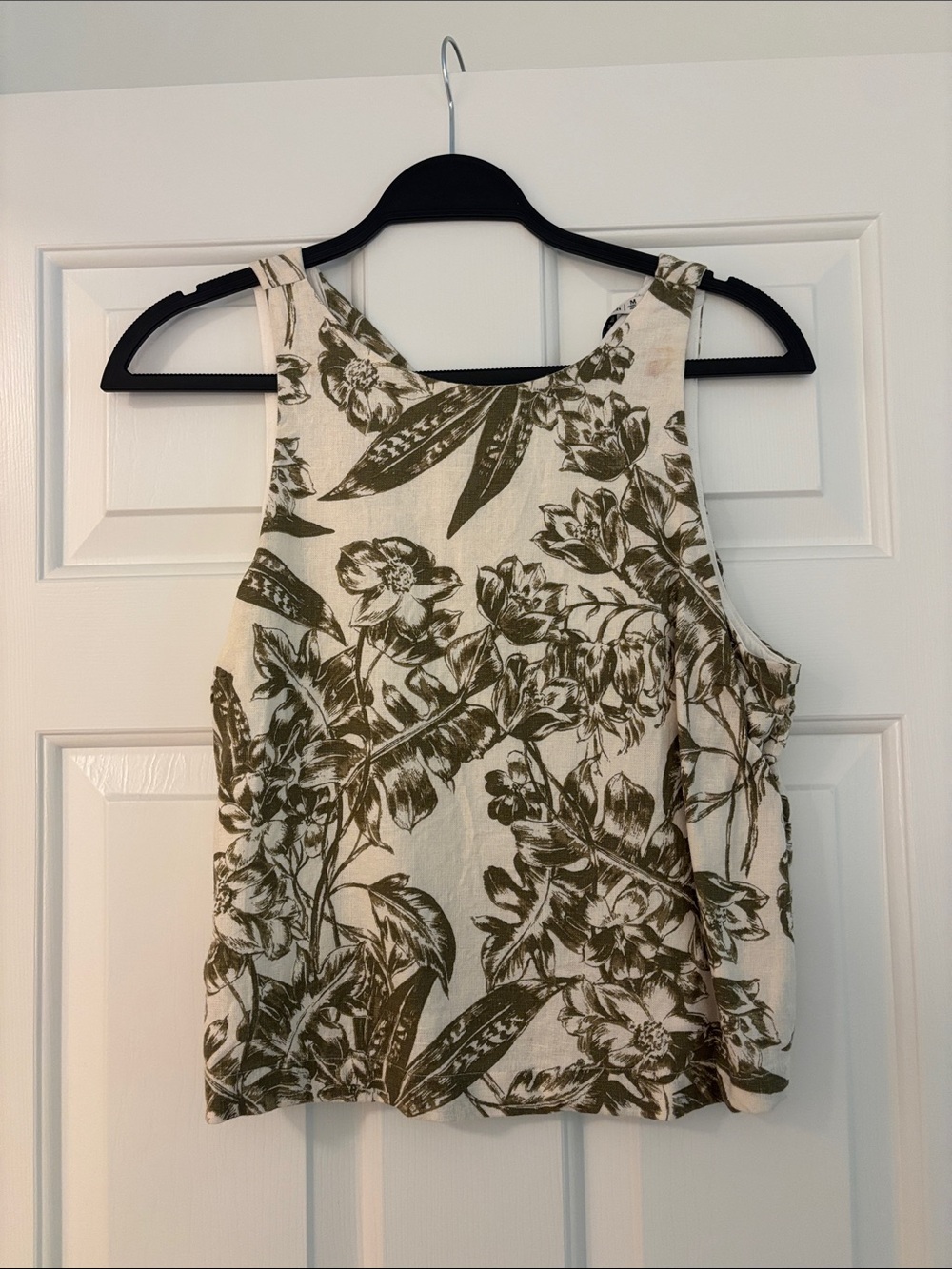 Abercrombie & Fitch Cream Tank with Olive Floral Print